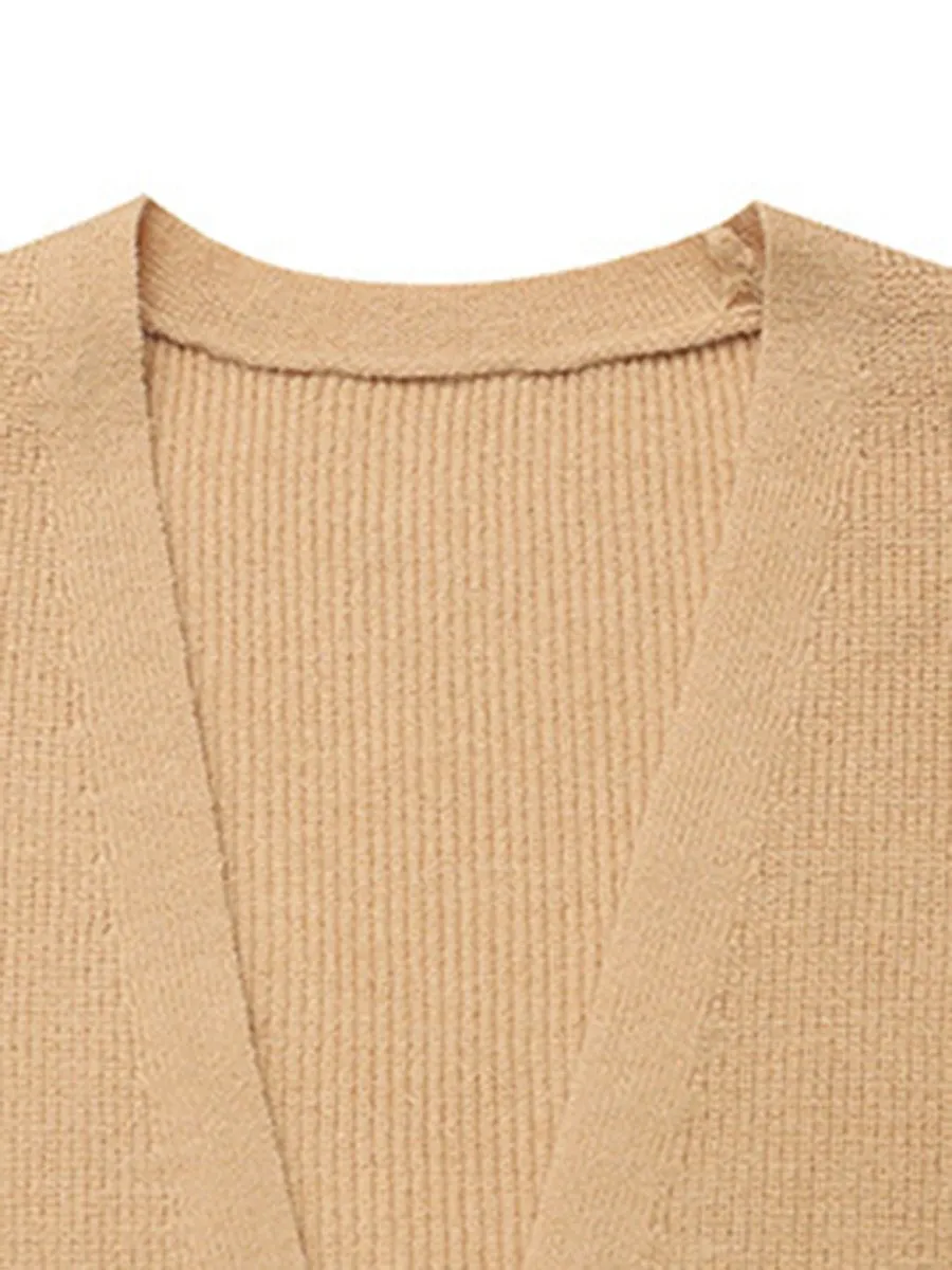 2021 Autumn and Winter New Sweater Women's Leisure Medium Knitted Cardigan Button Decor Open Front with Pocket