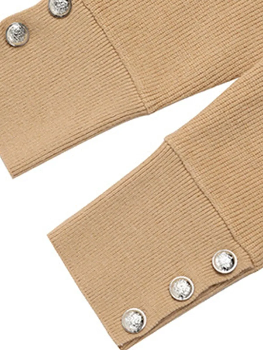 2021 Autumn and Winter New Sweater Women's Leisure Medium Knitted Cardigan Button Decor Open Front with Pocket