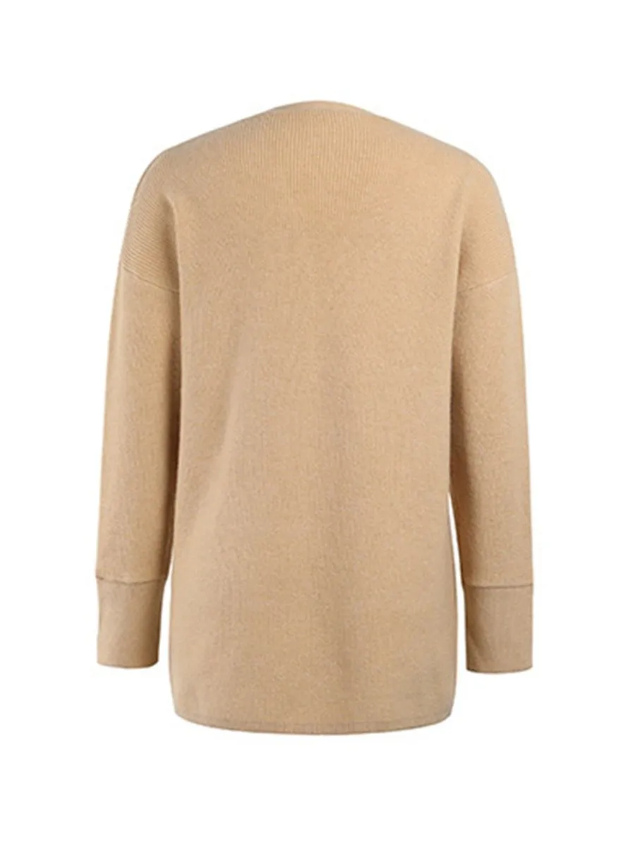 2021 Autumn and Winter New Sweater Women's Leisure Medium Knitted Cardigan Button Decor Open Front with Pocket