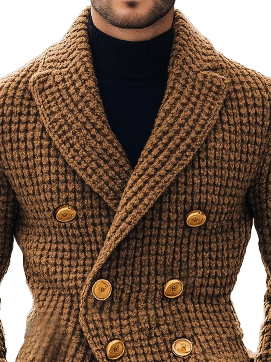【24-hour shipping】Men's Lapel Double Breasted Metal Button Vintage Knit Cardigan