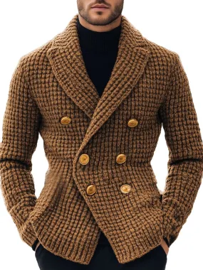 【24-hour shipping】Men's Lapel Double Breasted Metal Button Vintage Knit Cardigan