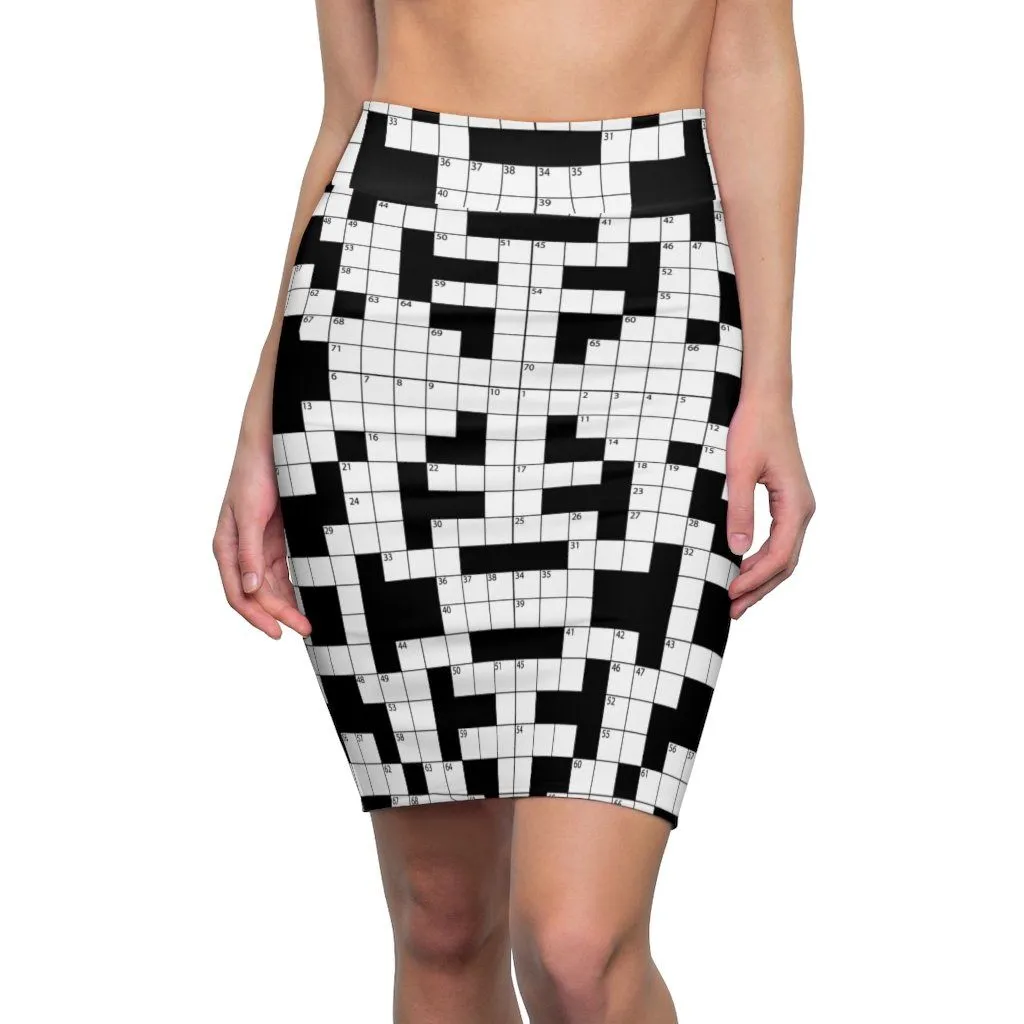 65 MCMLXV Women's Crossword Puzzle Print Pencil Skirt