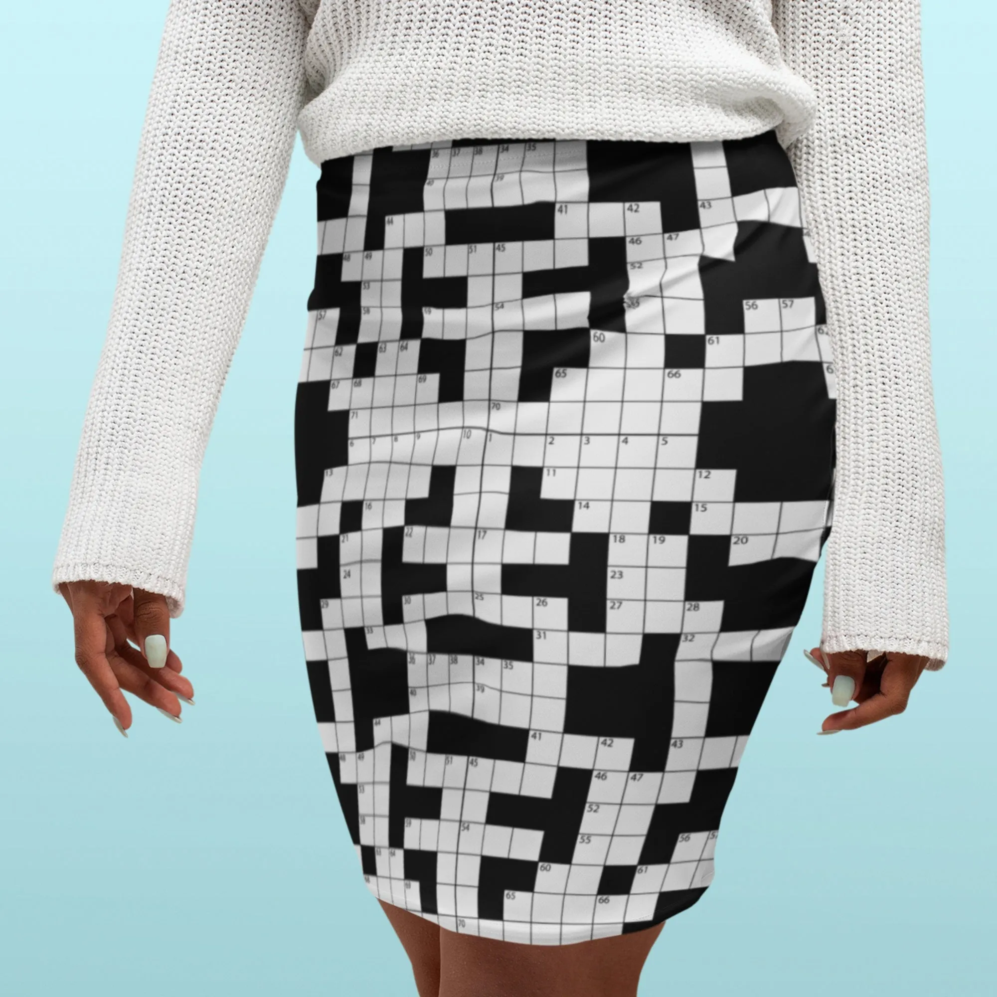 65 MCMLXV Women's Crossword Puzzle Print Pencil Skirt