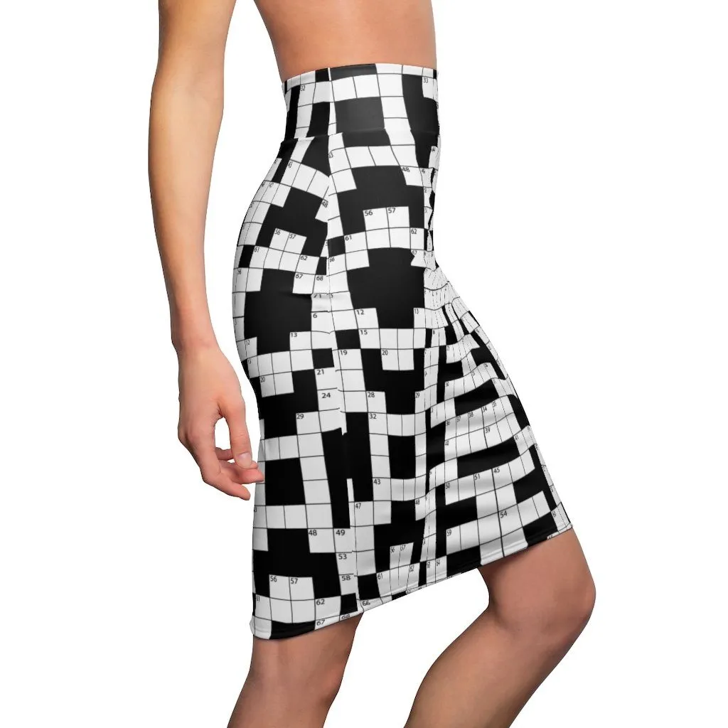 65 MCMLXV Women's Crossword Puzzle Print Pencil Skirt