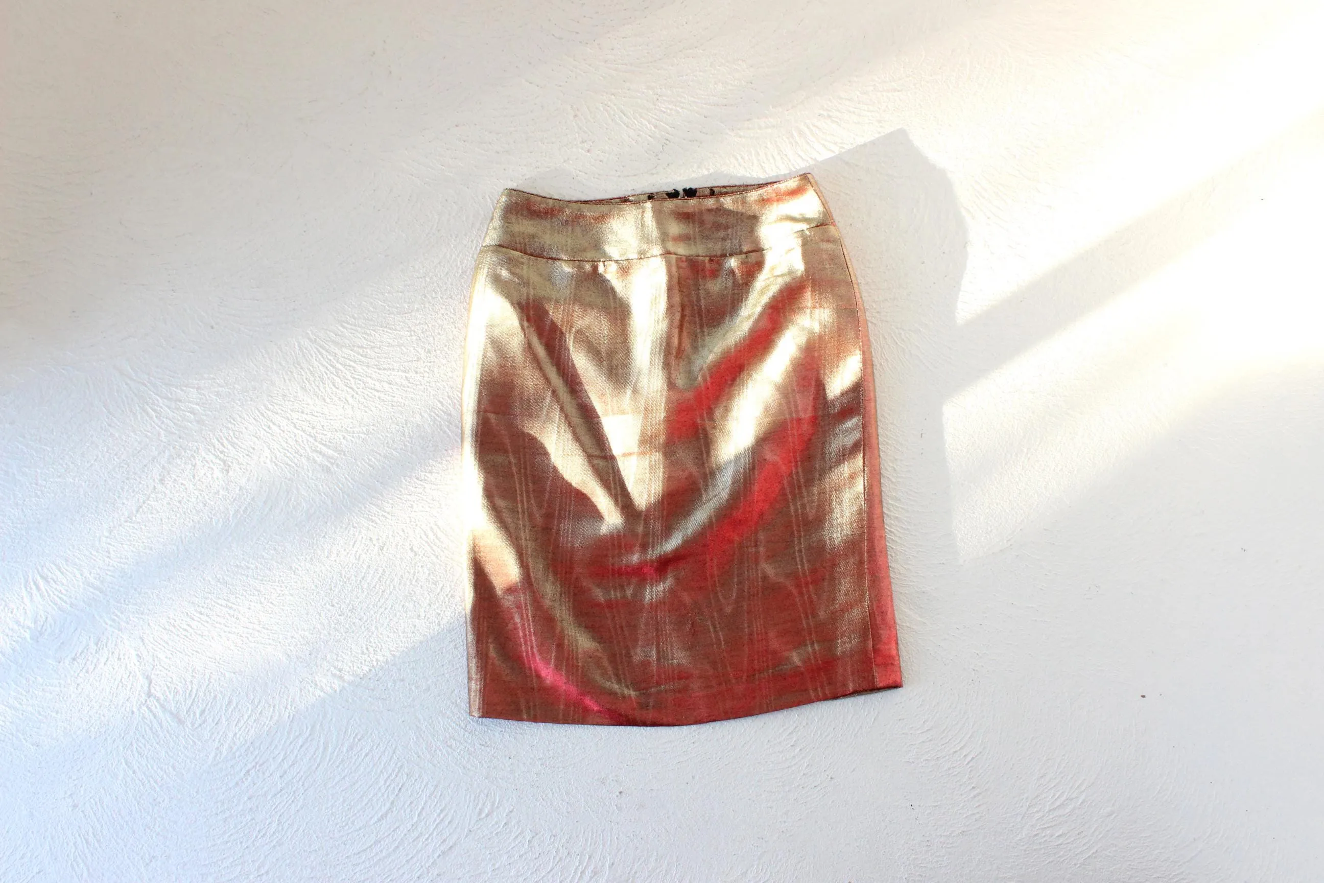 80s Italian Metallic Red & Gold Lamé Disco Skirt