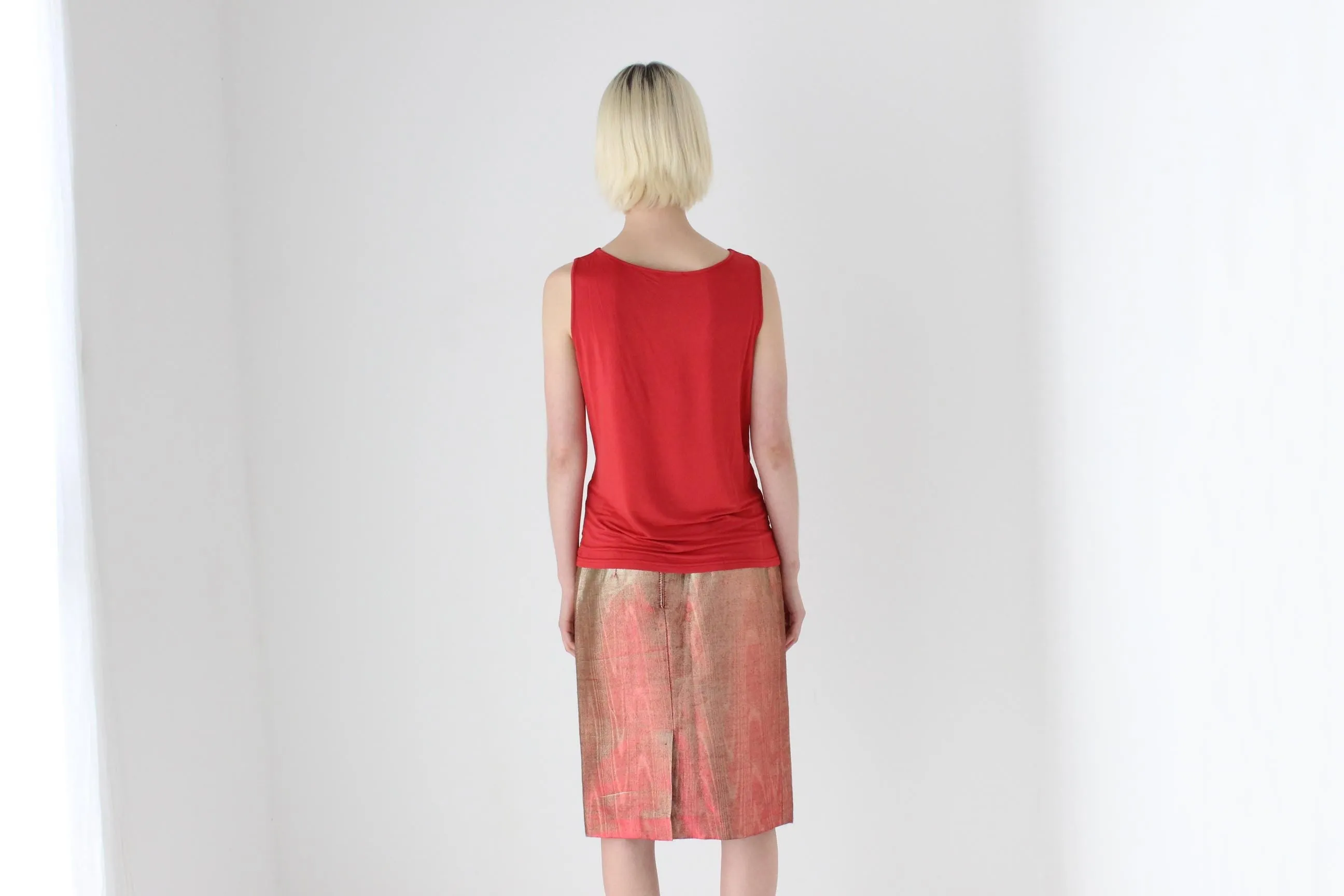 80s Italian Metallic Red & Gold Lamé Disco Skirt
