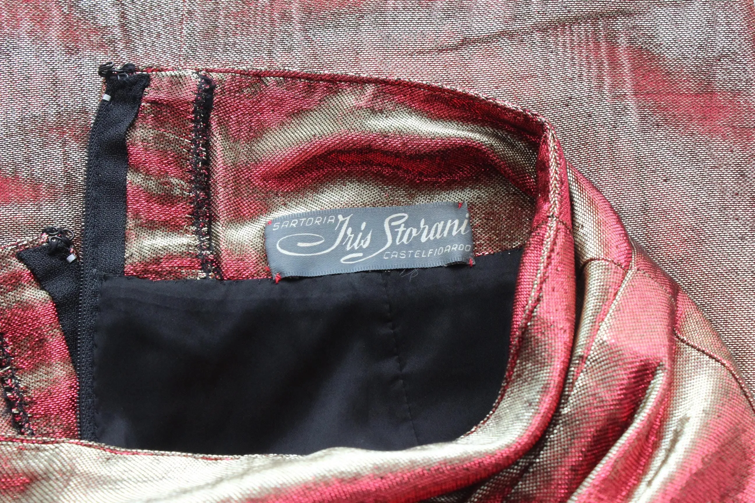 80s Italian Metallic Red & Gold Lamé Disco Skirt