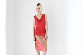 80s Italian Metallic Red & Gold Lamé Disco Skirt