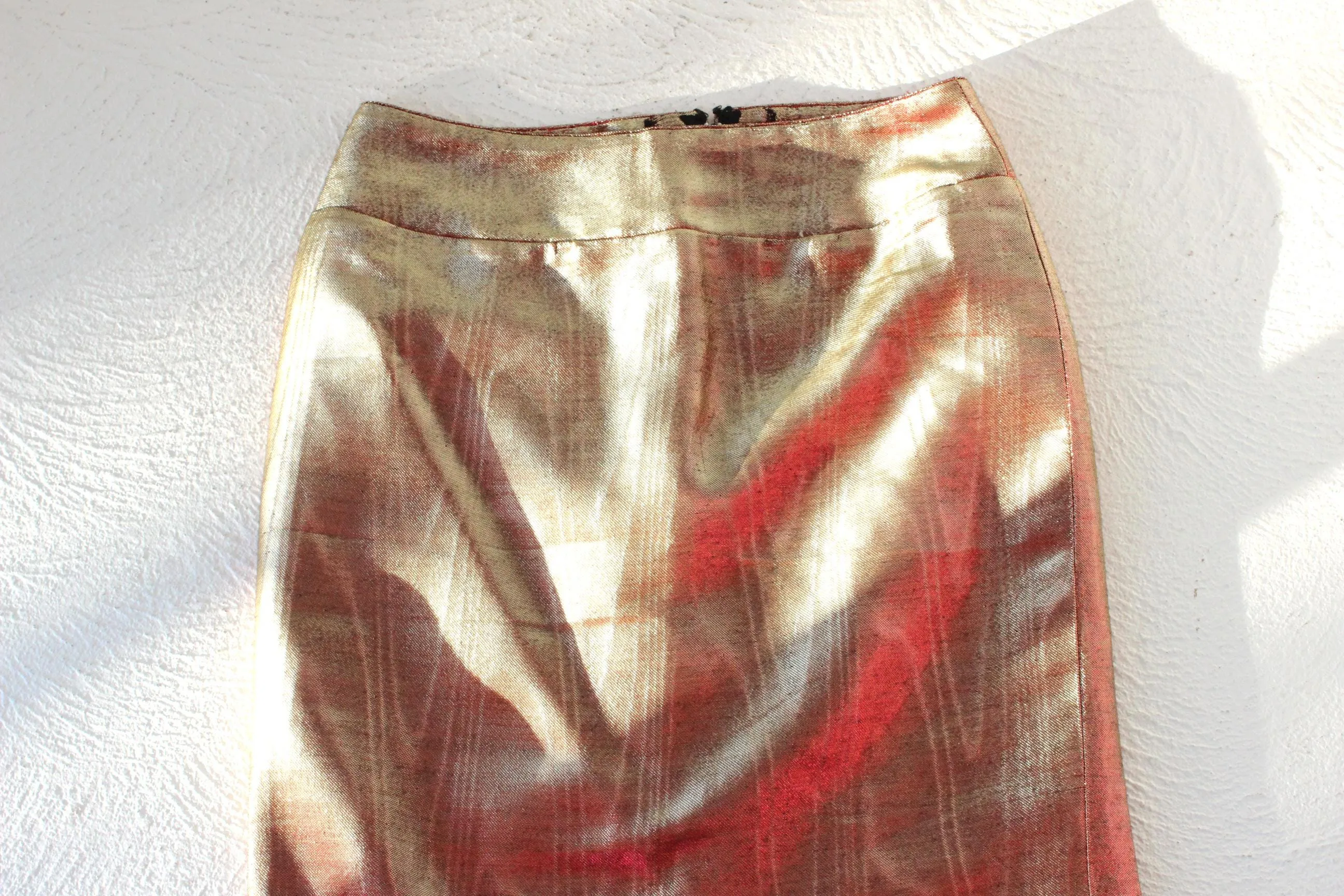 80s Italian Metallic Red & Gold Lamé Disco Skirt