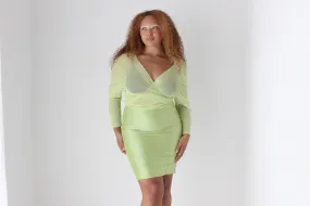 80s Lime Green PURE SILK Mini Skirt