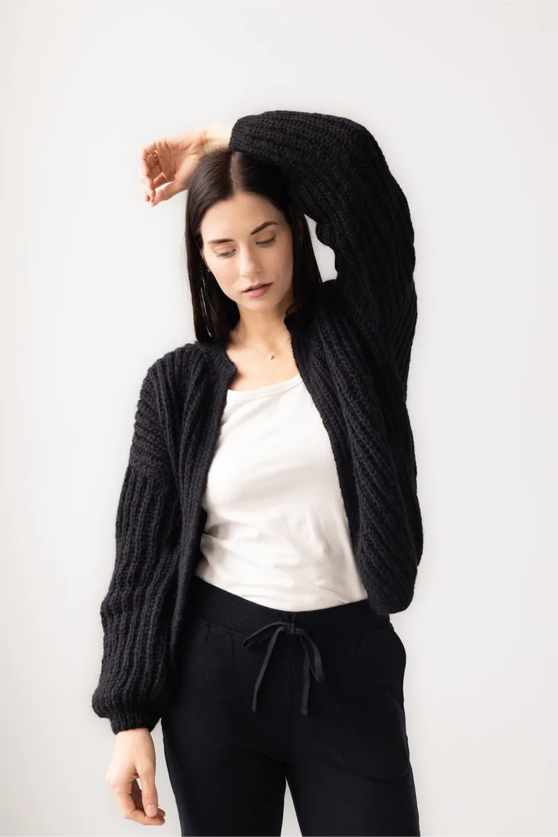 Alpaca Brioche Cardigan Black by Maiami