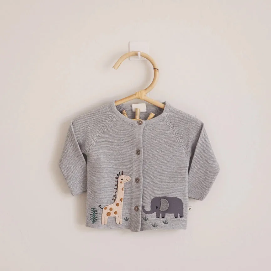 Animal Safari Embroidered Baby Cardigan Sweater (Organic)