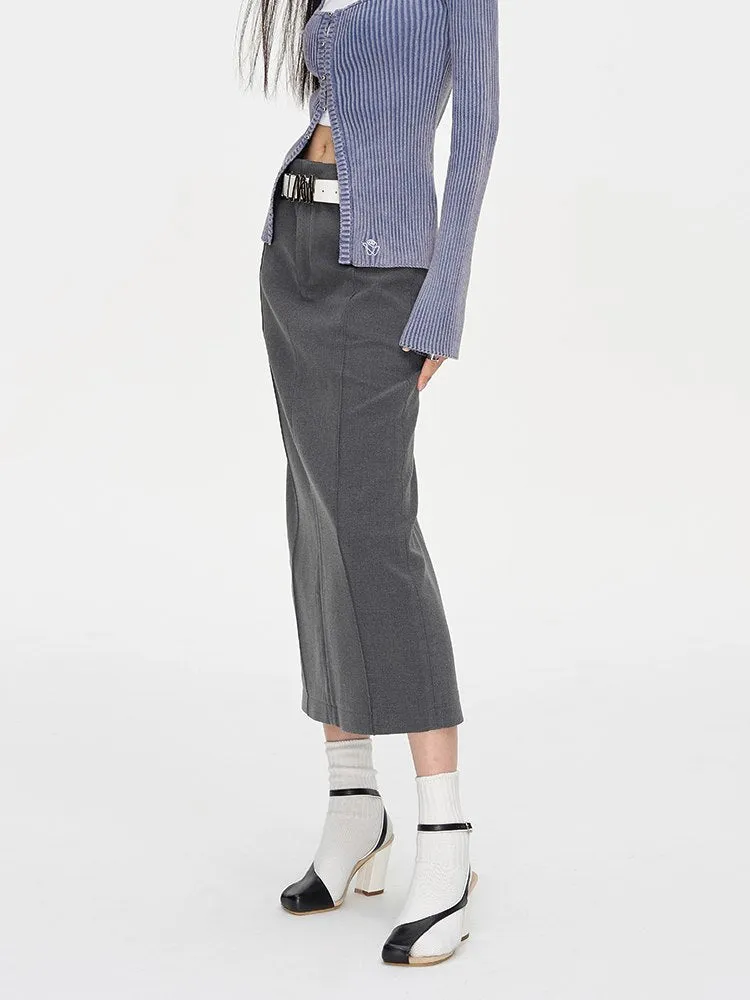 Back-slit Mature Simple Long Skirt