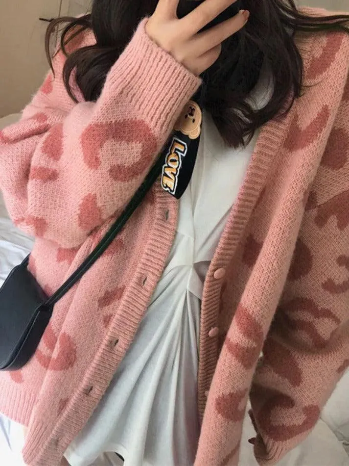 Back To School Sonicelife Leopard Print Loose Cardigan