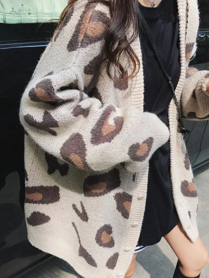 Back To School Sonicelife Leopard Print Loose Cardigan