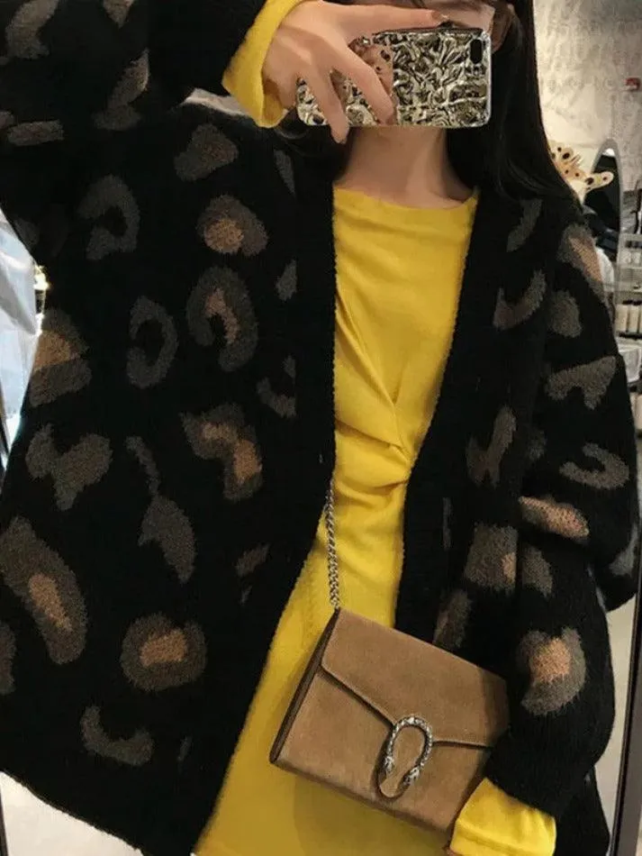 Back To School Sonicelife Leopard Print Loose Cardigan