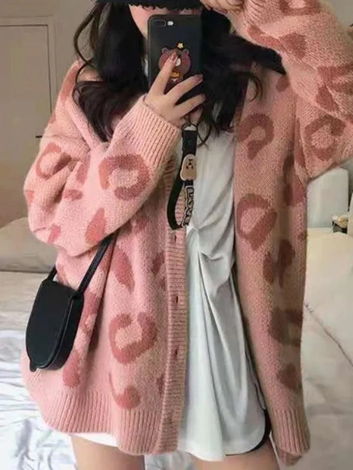 Back To School Sonicelife Leopard Print Loose Cardigan