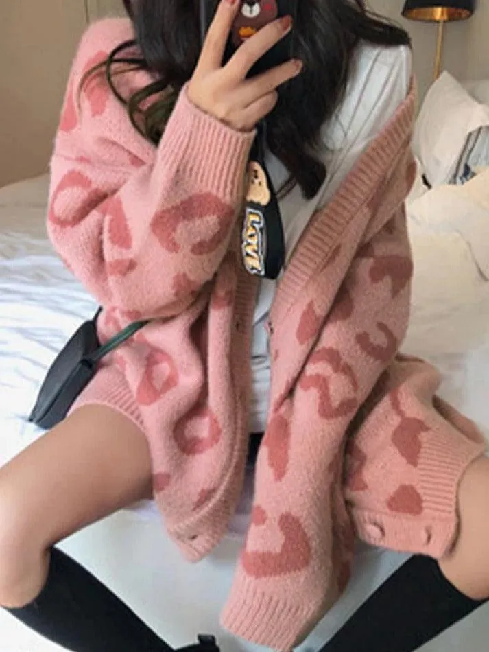 Back To School Sonicelife Leopard Print Loose Cardigan