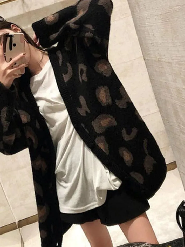 Back To School Sonicelife Leopard Print Loose Cardigan