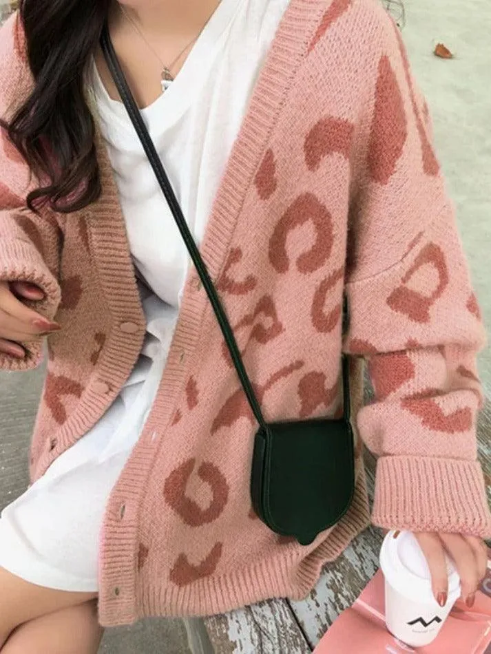 Back To School Sonicelife Leopard Print Loose Cardigan