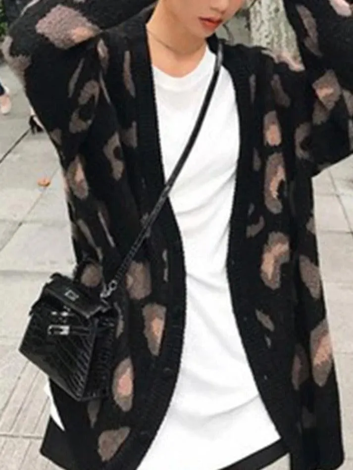 Back To School Sonicelife Leopard Print Loose Cardigan