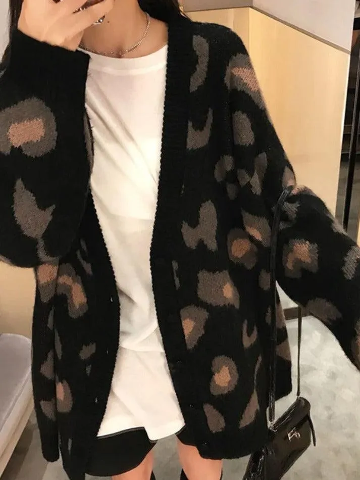 Back To School Sonicelife Leopard Print Loose Cardigan