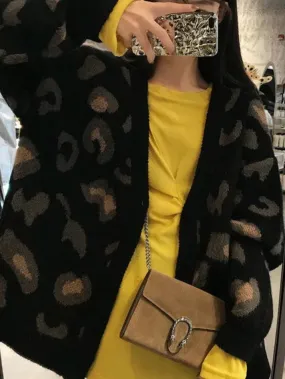 Back To School Sonicelife Leopard Print Loose Cardigan