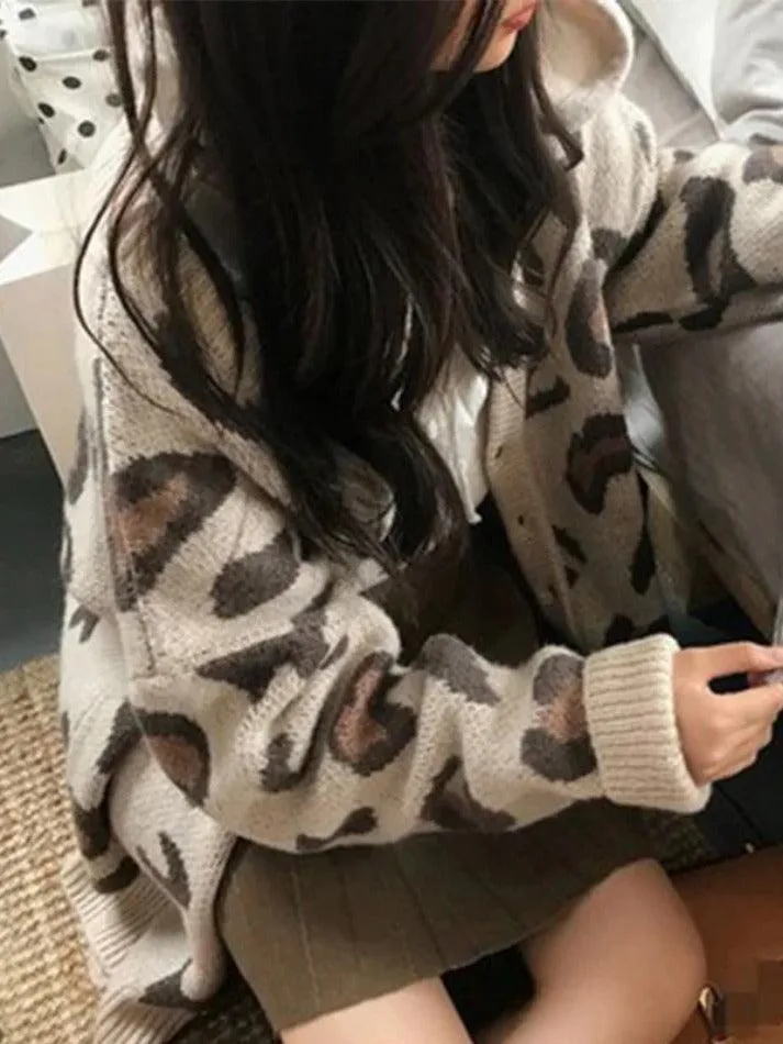 Back To School Sonicelife Leopard Print Loose Cardigan