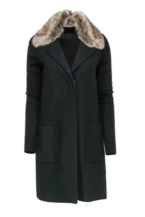 Bailey 44 - Black Wool Blend Longline Coat w/ Faux Fur Collar Sz S