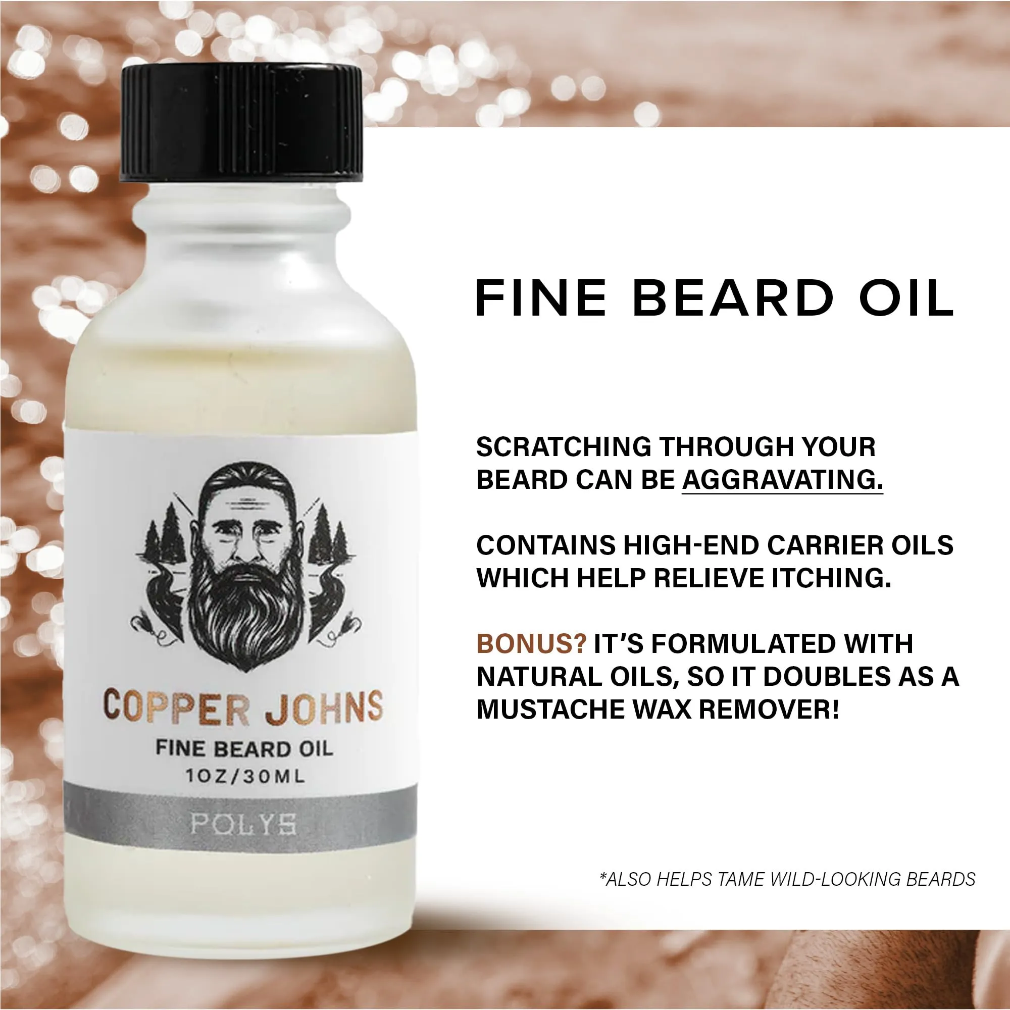 Beard Oil for Men, Castor & Jojoba Oil with Sea Minerals, Increases Softness & Control for Fuller-Looking Beard, Polys-Bergamot & Cherry Almond, 1 oz