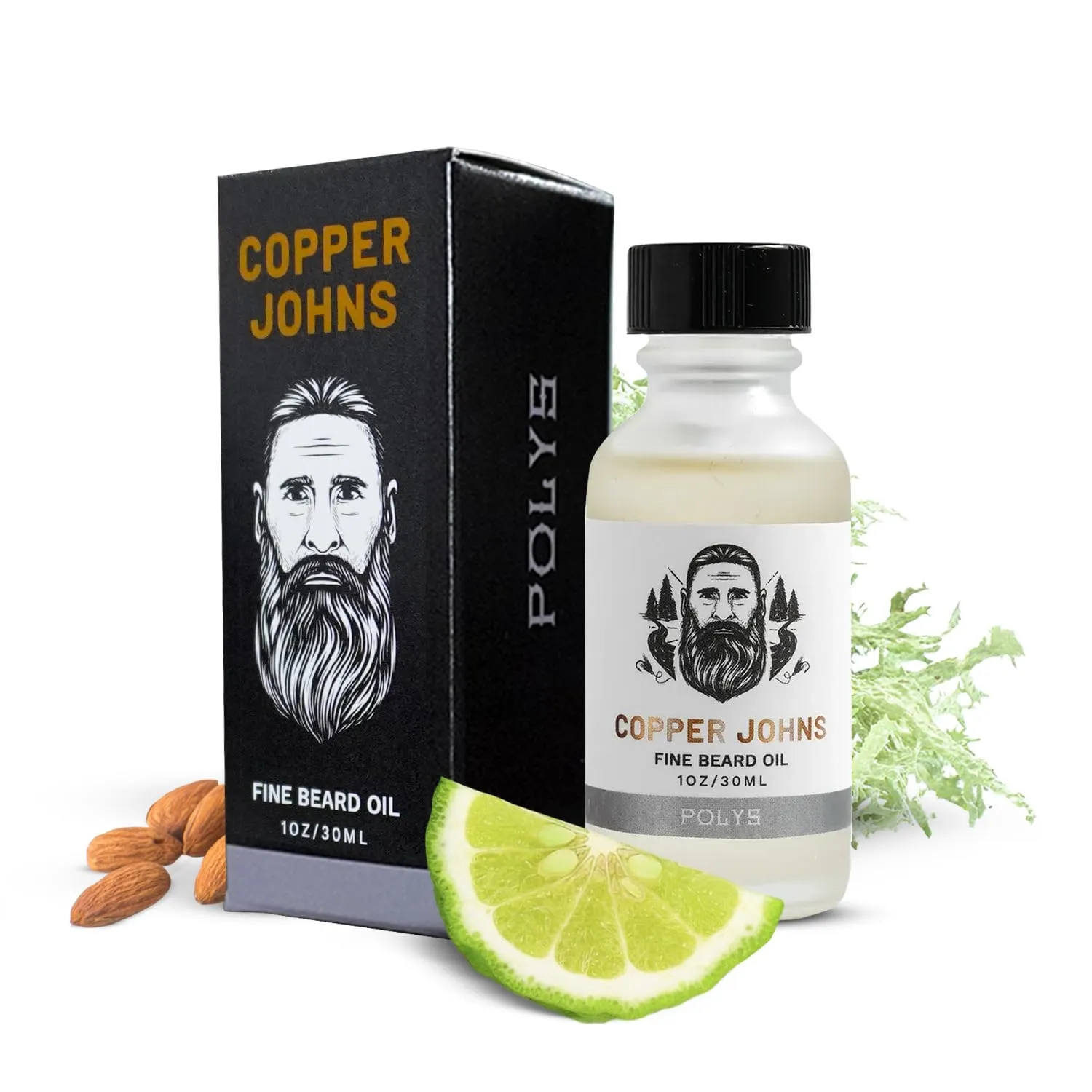 Beard Oil for Men, Castor & Jojoba Oil with Sea Minerals, Increases Softness & Control for Fuller-Looking Beard, Polys-Bergamot & Cherry Almond, 1 oz
