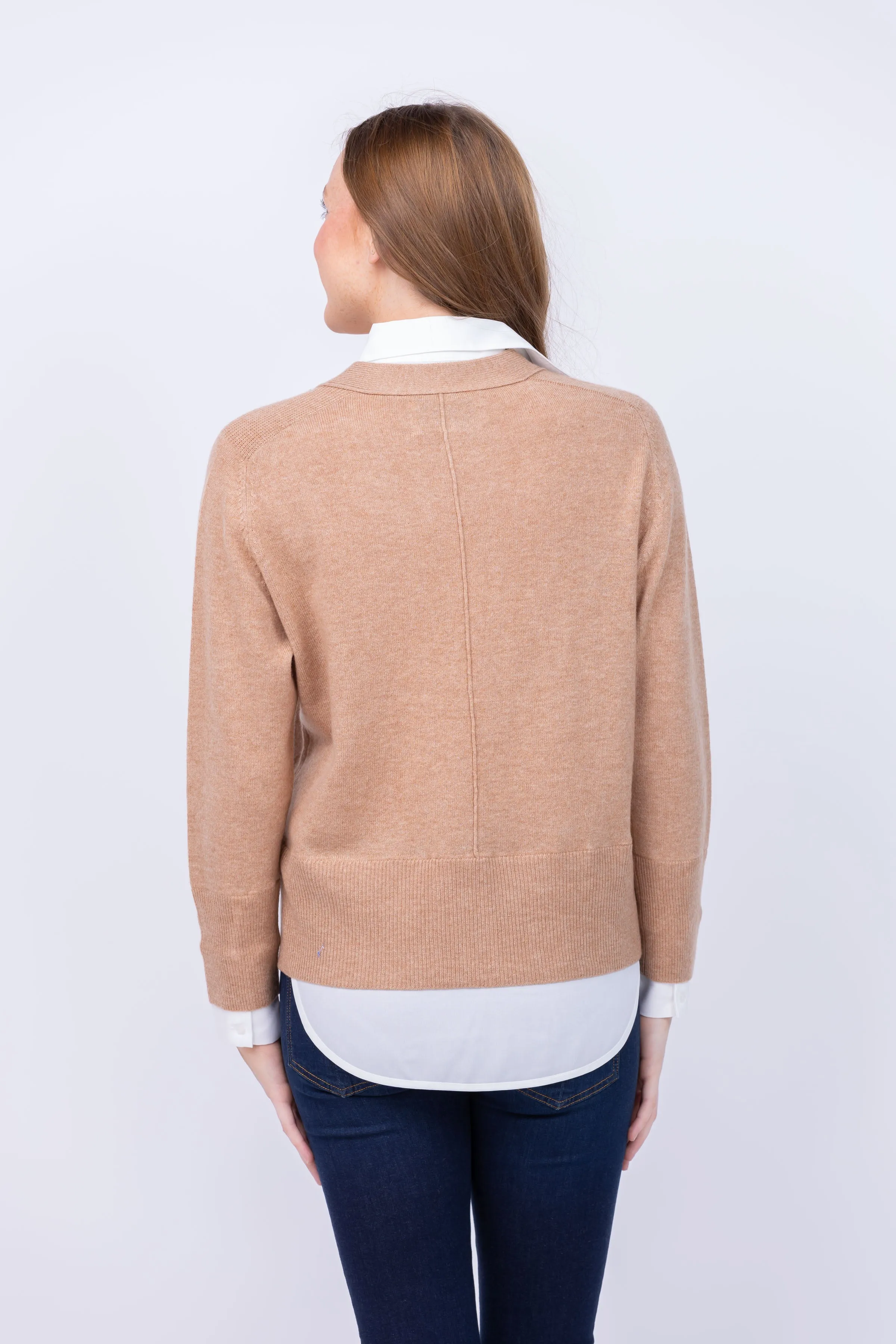 Brochu Walker Callie Layered Looker Cardigan in Camel Melange With White