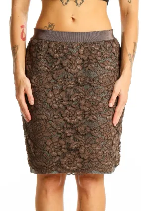 Brown Lace Pencil Skirt