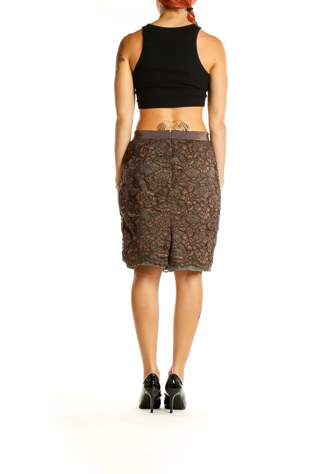 Brown Lace Pencil Skirt