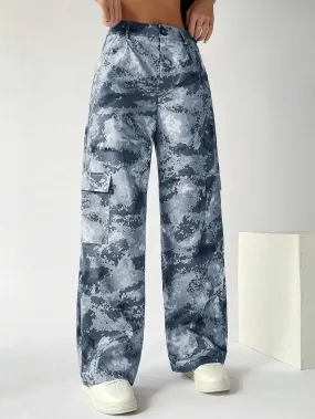 Camo Button Flap Pocket Cargo Pants