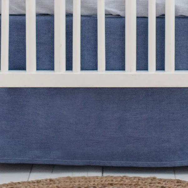Cape Cod Navy Blue Linen Crib Bedding - 3 Piece Set