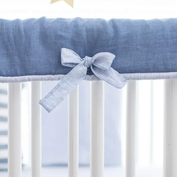 Cape Cod Navy Blue Linen Crib Bedding - 3 Piece Set
