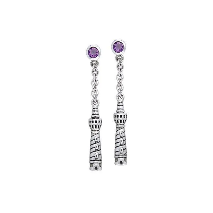 Cape Hatteras Lighthouse and Gem Silver Earrings TER236