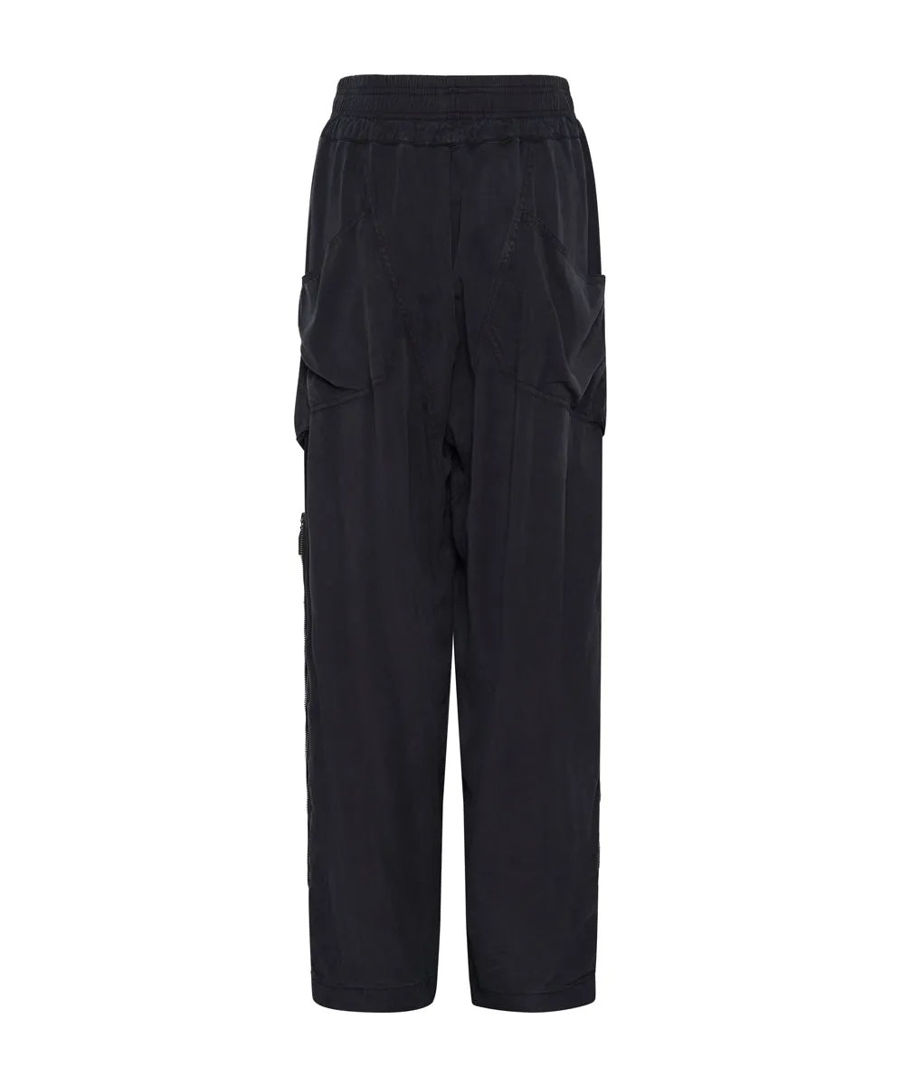 CHARCOAL TENCEL ZIPPED PARACHUTE PANTS