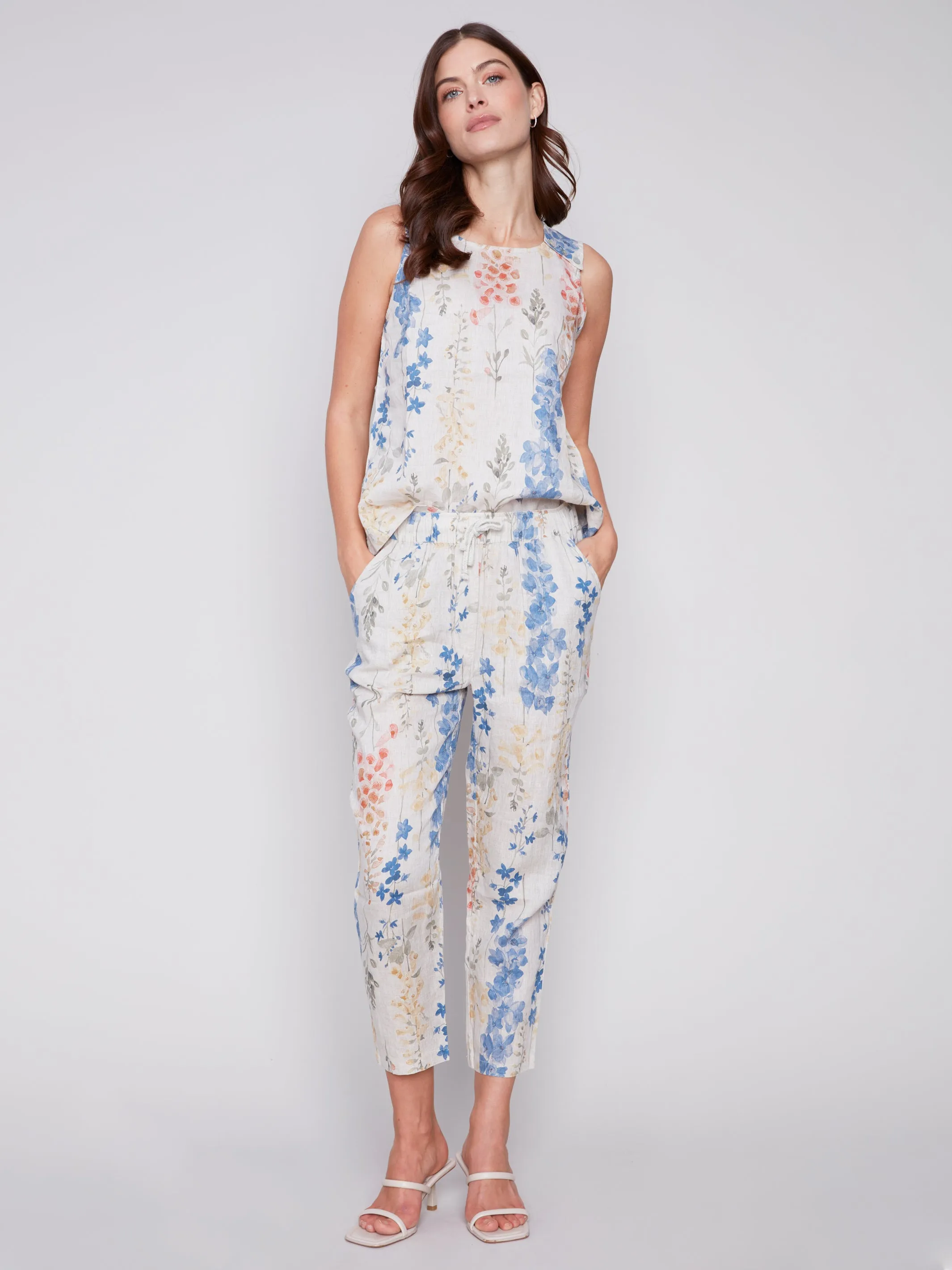 Charlie B Spring/Summer 2024-C5382R-872B-Linen Jogger-Garden