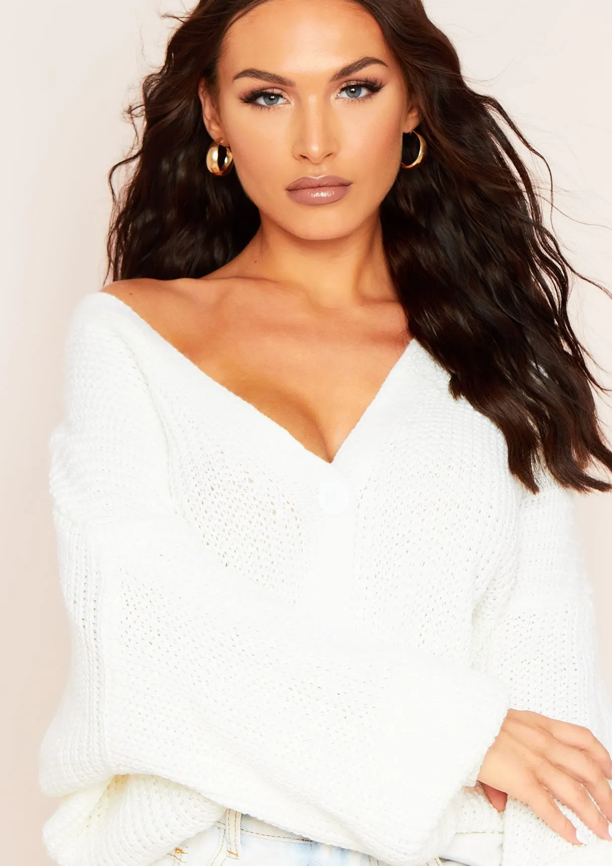 Clarice Cream Thick Knit Oversized Button Cardigan