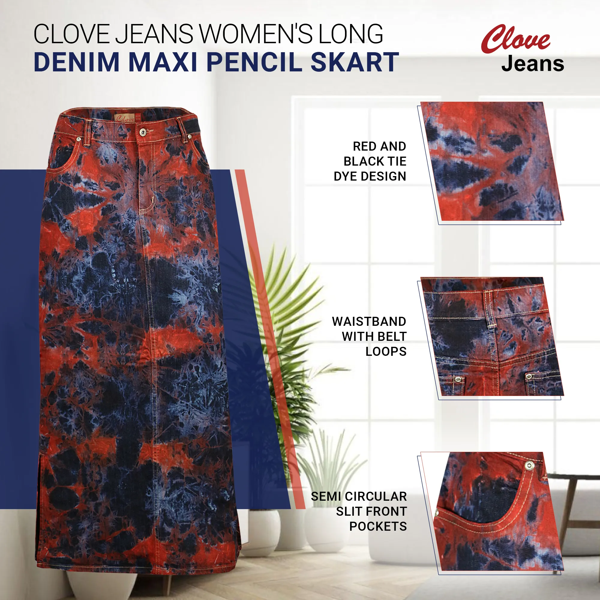 Clove Jeans Tie Dye Stretch Denim Maxi Skirts Plus Size Pencil Skirt 12-24