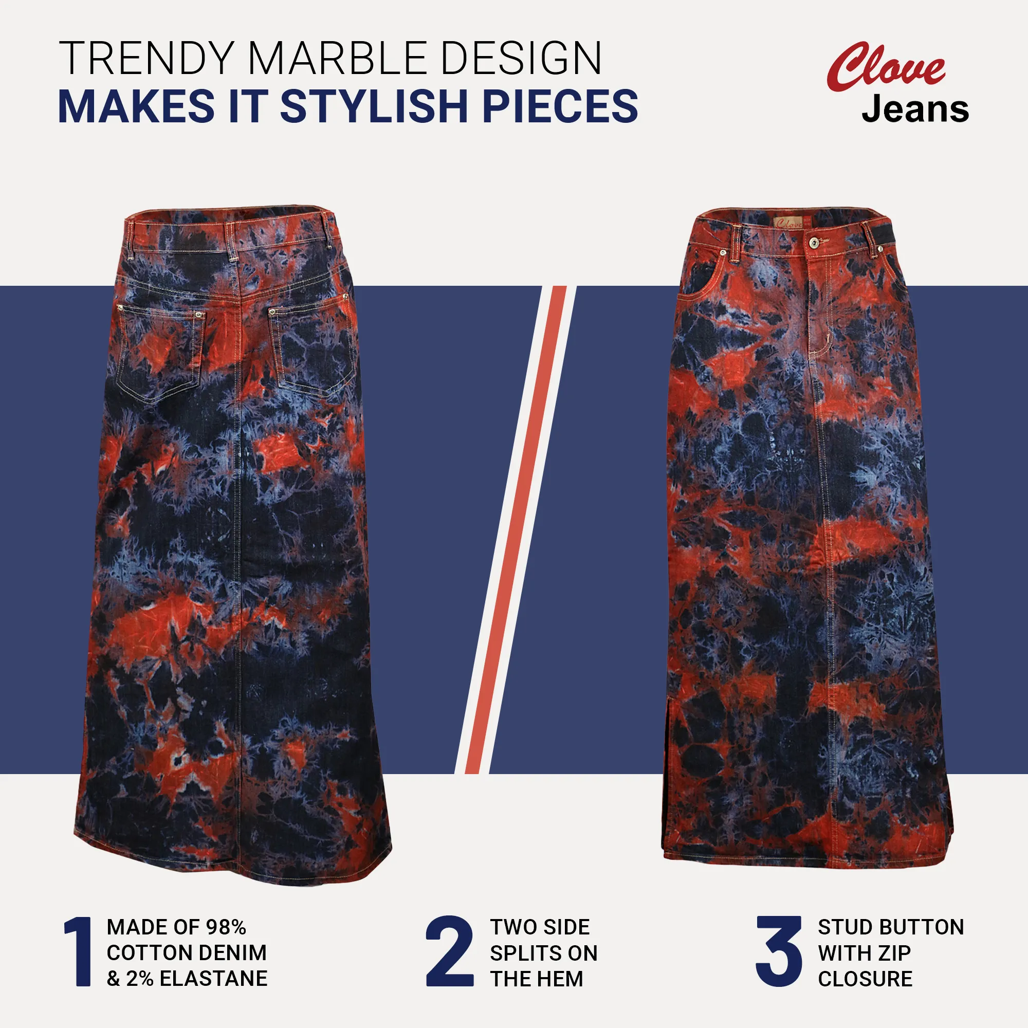 Clove Jeans Tie Dye Stretch Denim Maxi Skirts Plus Size Pencil Skirt 12-24