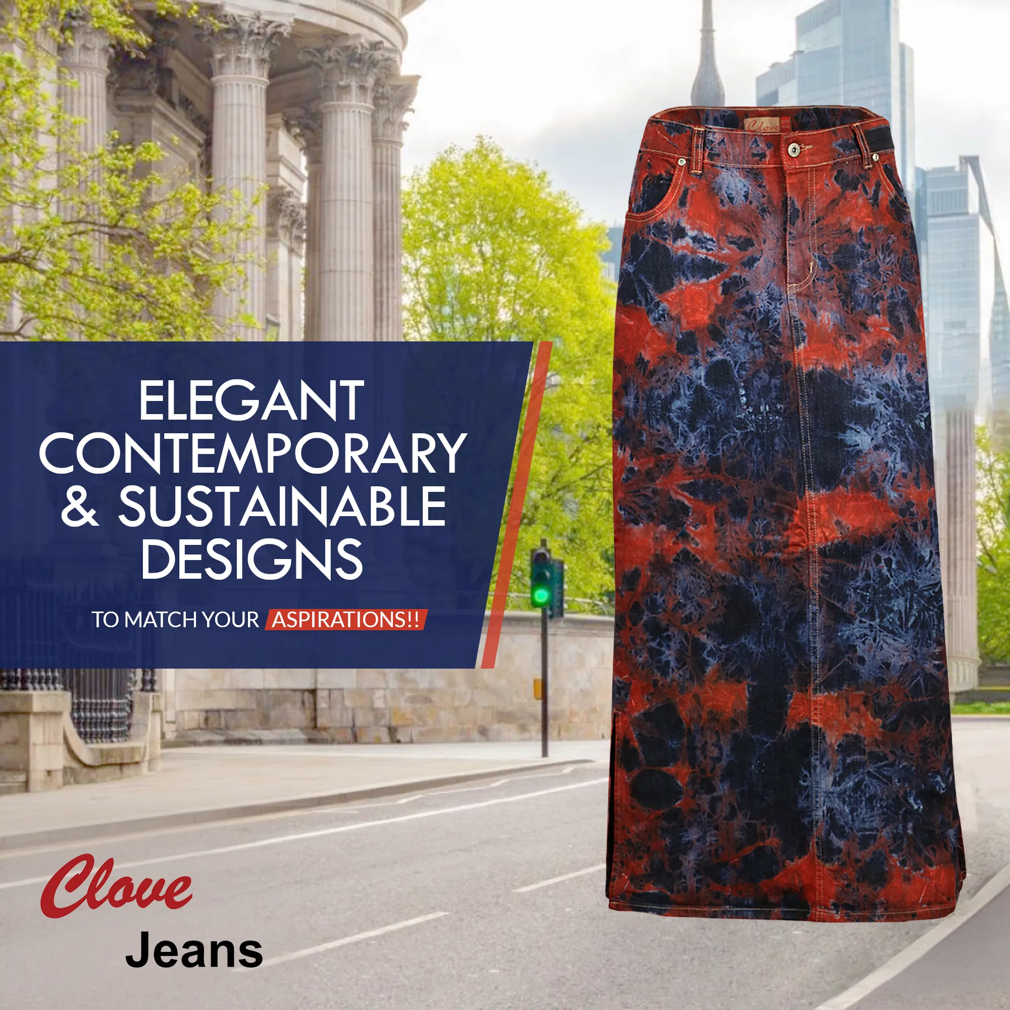 Clove Jeans Tie Dye Stretch Denim Maxi Skirts Plus Size Pencil Skirt 12-24