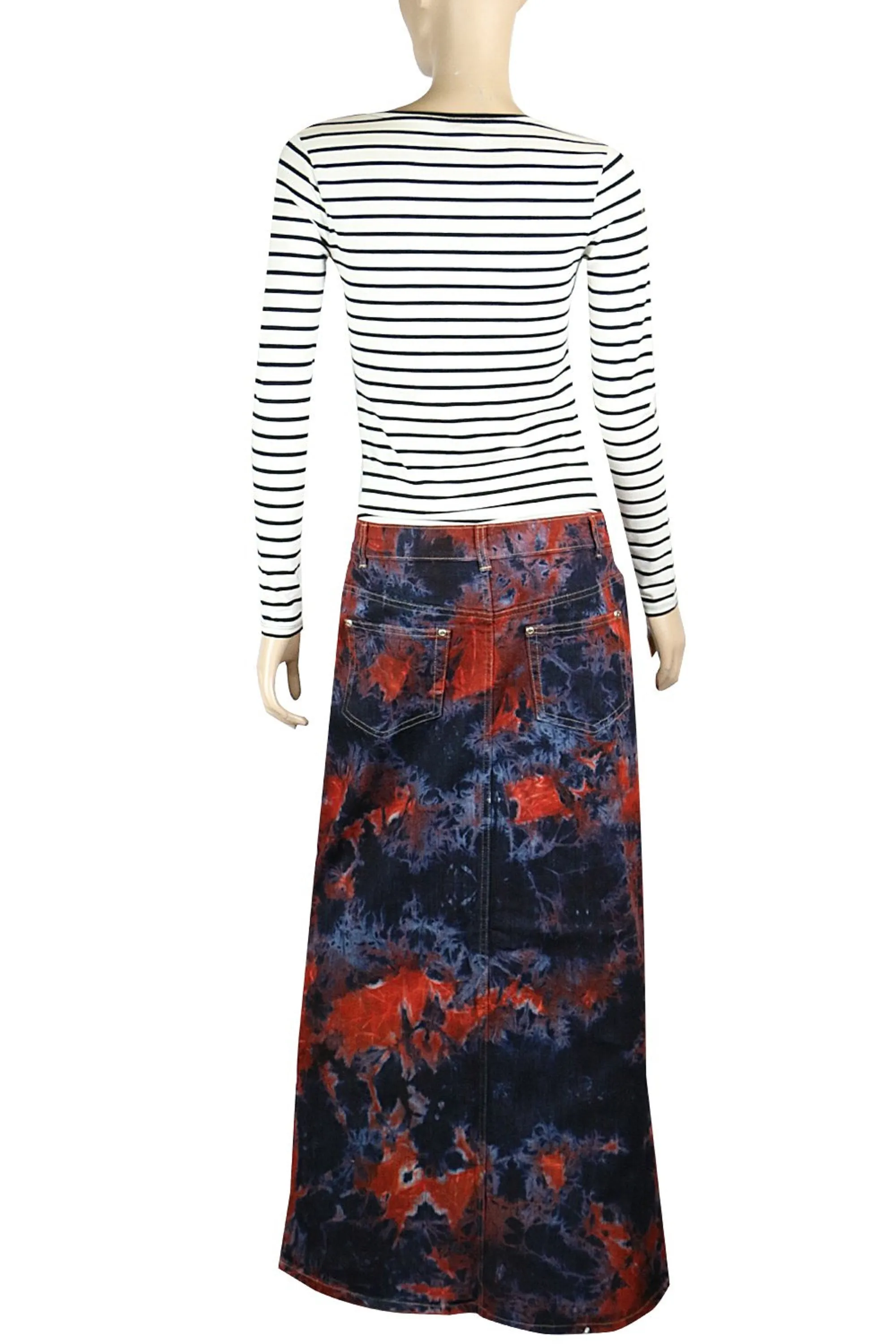Clove Jeans Tie Dye Stretch Denim Maxi Skirts Plus Size Pencil Skirt 12-24
