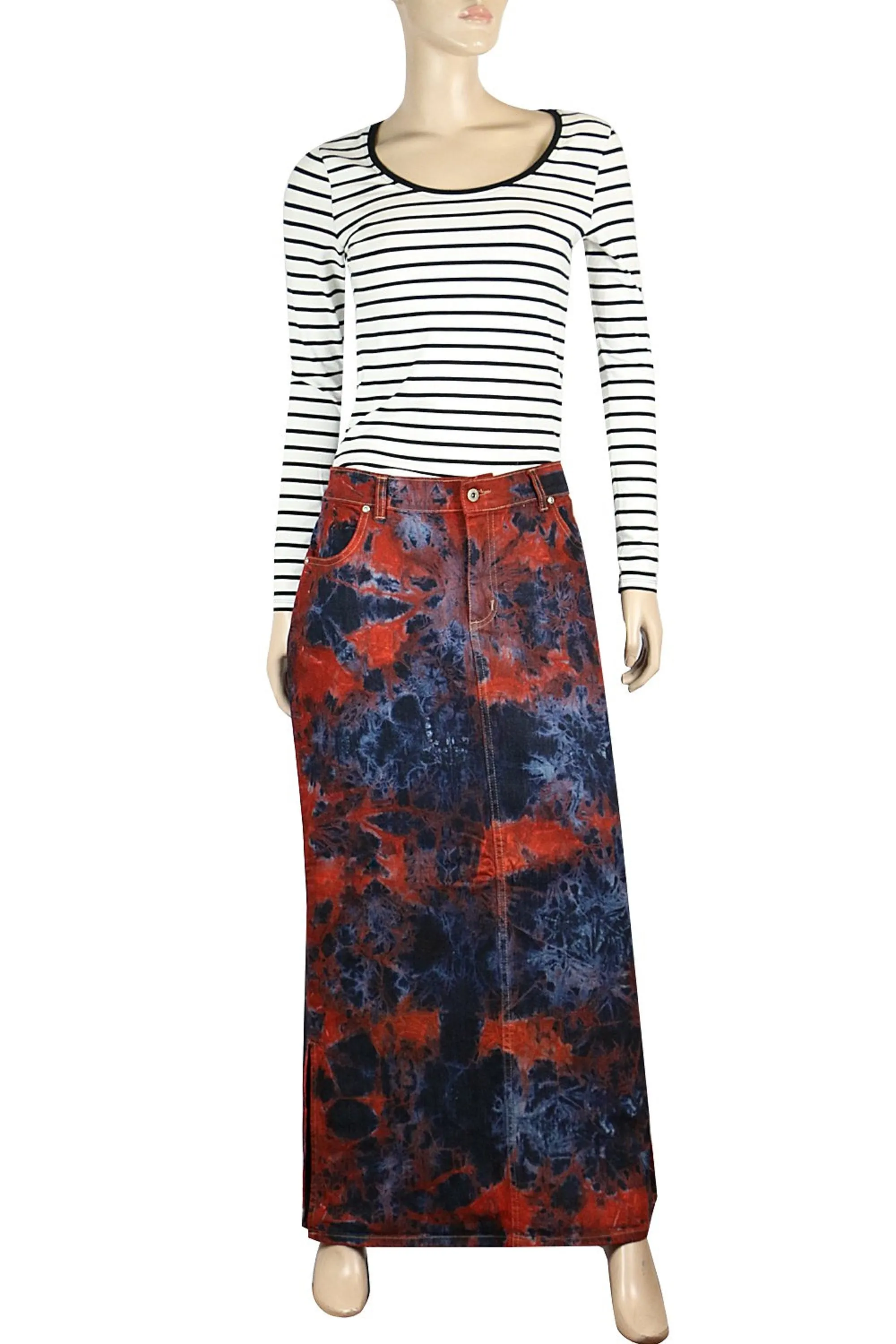 Clove Jeans Tie Dye Stretch Denim Maxi Skirts Plus Size Pencil Skirt 12-24