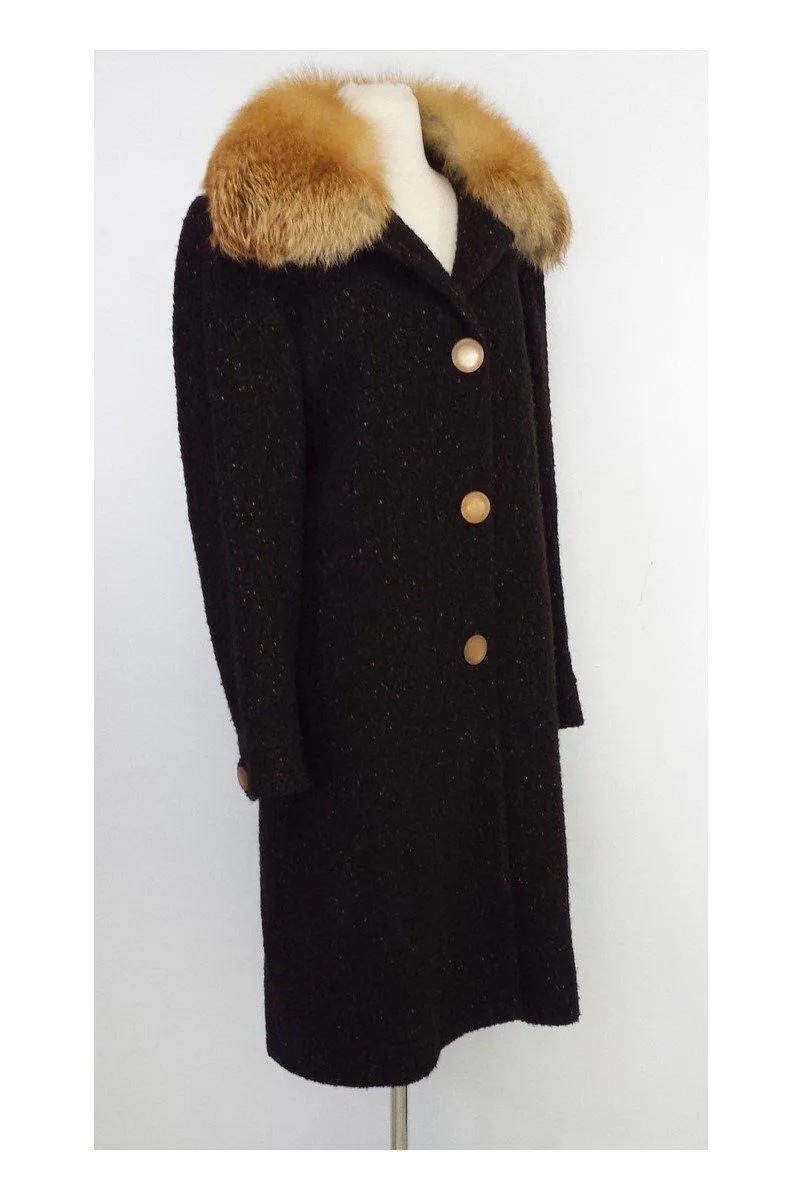 Cole Haan Collection - Brown Wool Coat w/Fox Fur Collar Sz 10