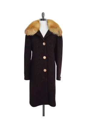 Cole Haan Collection - Brown Wool Coat w/Fox Fur Collar Sz 10