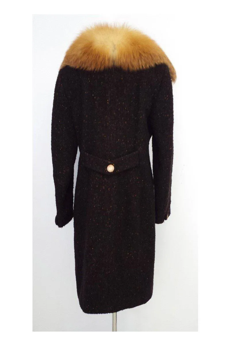 Cole Haan Collection - Brown Wool Coat w/Fox Fur Collar Sz 10