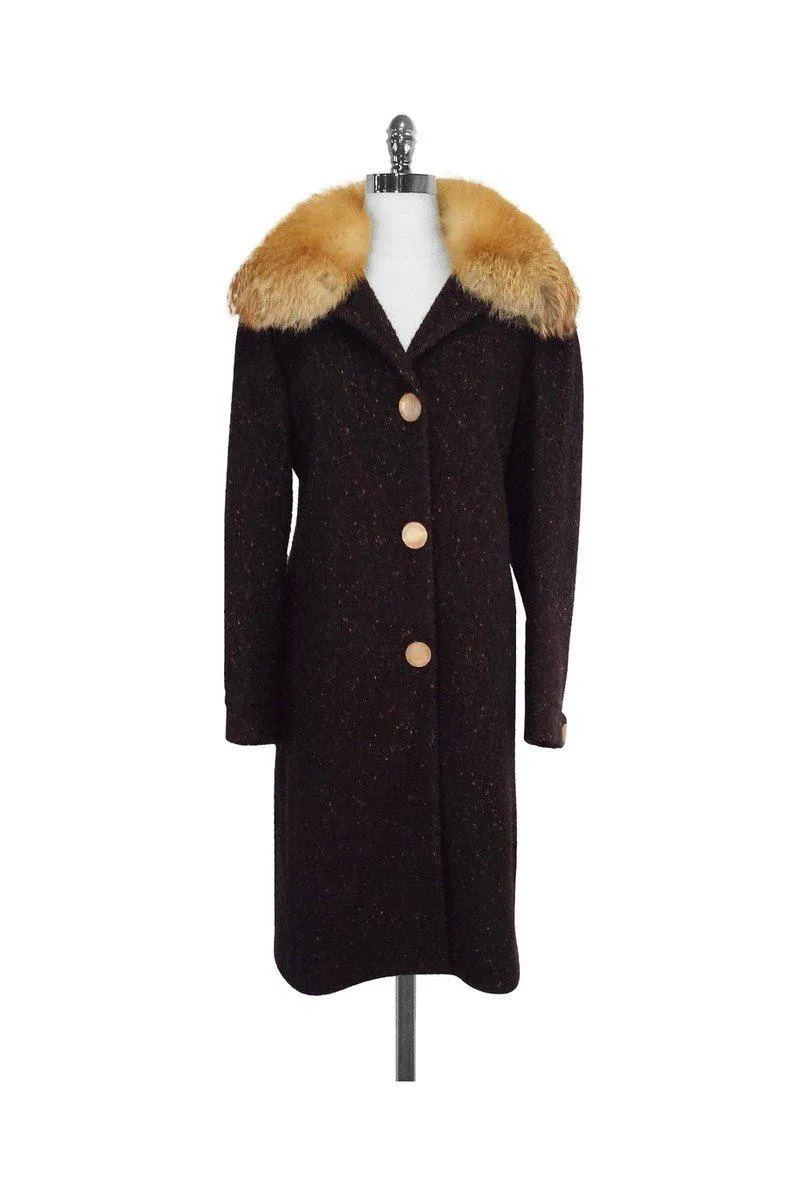 Cole Haan Collection - Brown Wool Coat w/Fox Fur Collar Sz 10